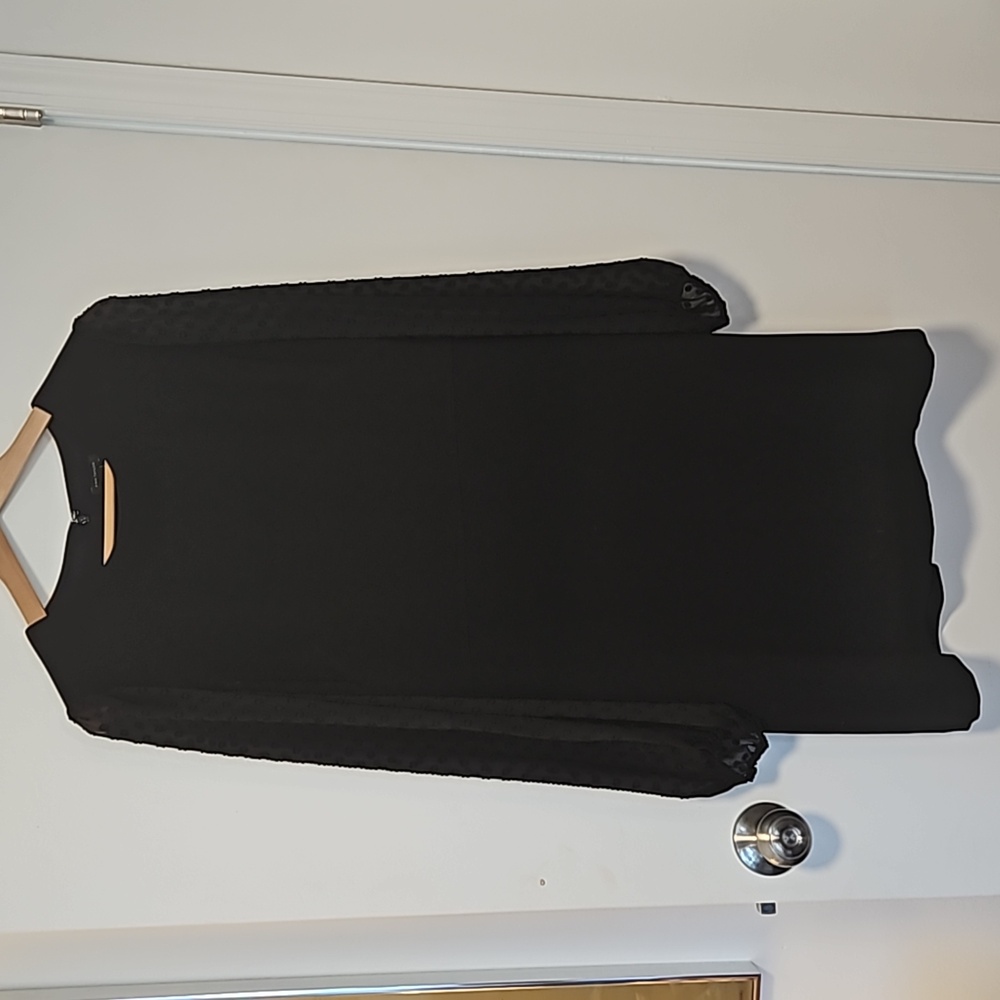 Ann Taylor Midi Dress with Sheer Long Sleeves, Black, size 8